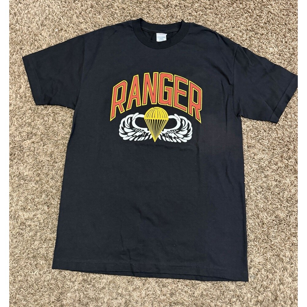 Vtg US Ranger Graphic T Shirt XL Special Forces Black Jump Wings PT Sz Large